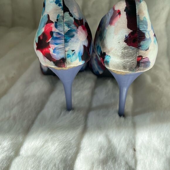 Ashley Stewart colorful  Satin slip on pointed toe gray heels size9W - Picture 10 of 11